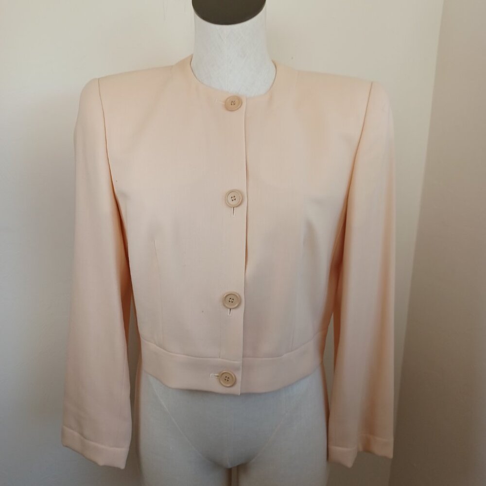 Giorgio Armani Le Collezioni Wool Blazer Womens 8 Cropped Length Cream Peach - Picture 13 of 13